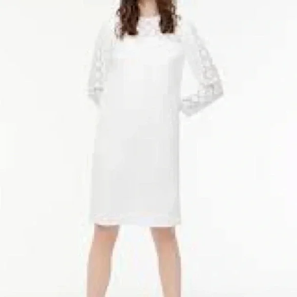 J. Crew Laser Cut Eyelet Dress in 365 Crepe in White - NEW - Size 18